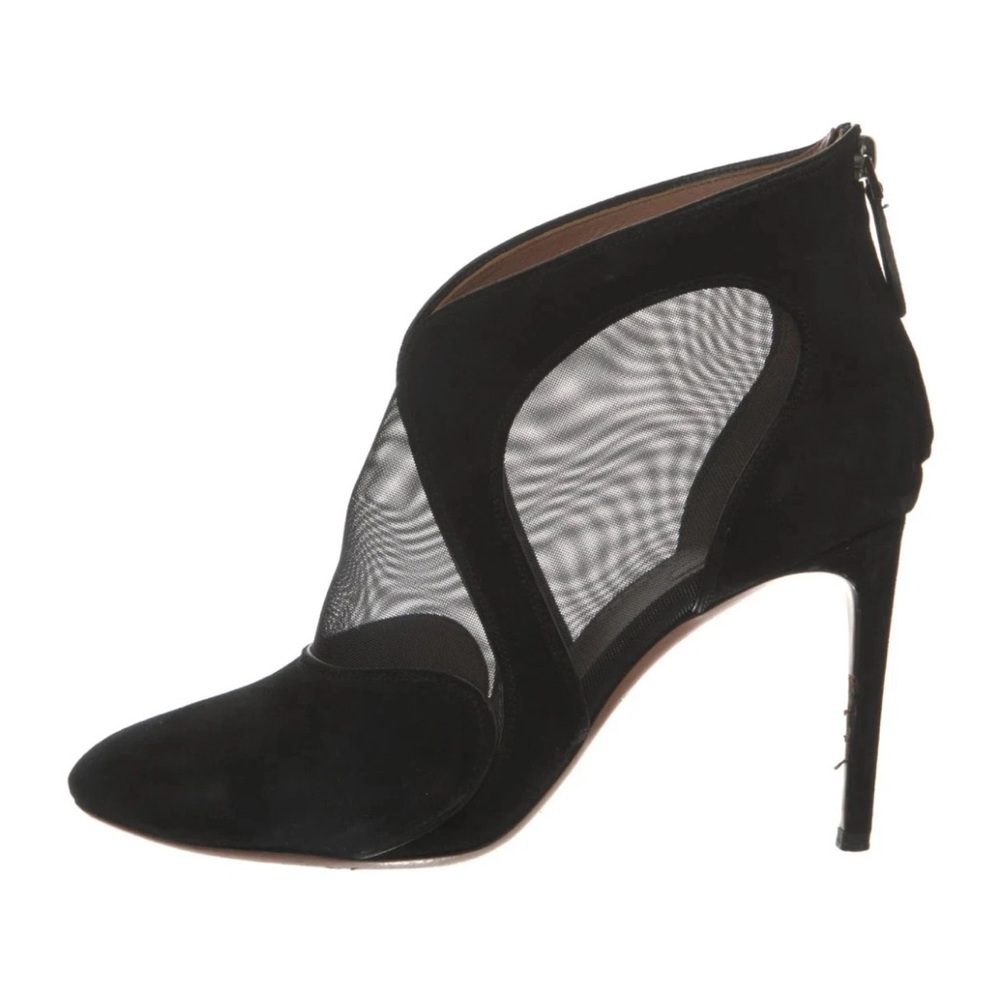 Alaïa Black Suede Mesh Panel Ankle Boots Size 41 / US 11 – Heeled Ankle Boots